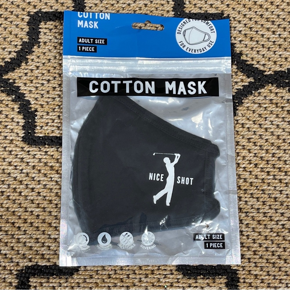 NEW Cotton Face Mask NICE SHOT Golf Swing Adult Size 1 Piece Black And White